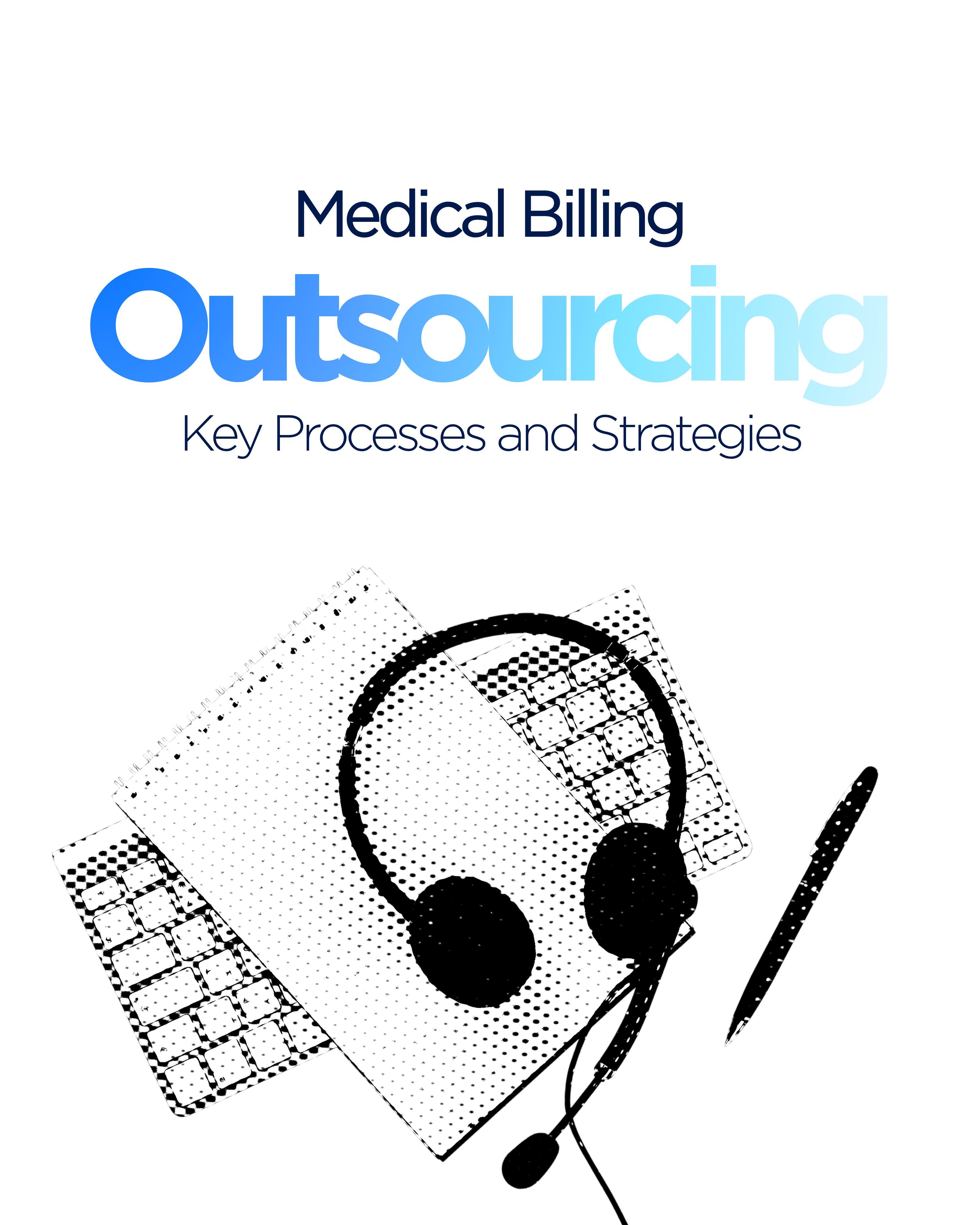 Medical billing outsourcing services with healthcare documents, a headset, and office equipment